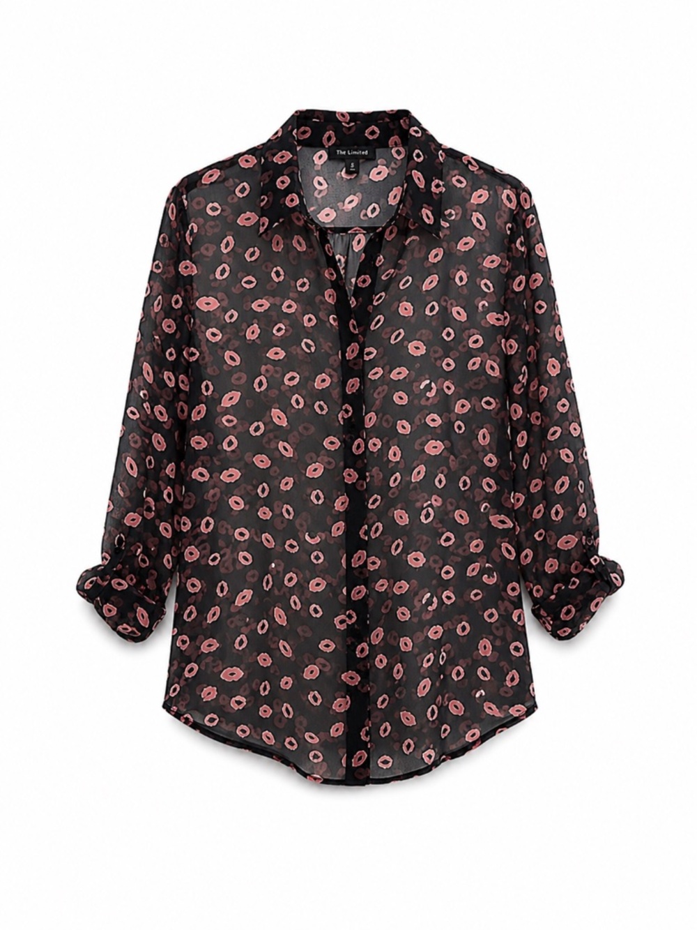 The Limited Lips Sheer Chiffon Blouse Shirt  Black/Pink Sz S